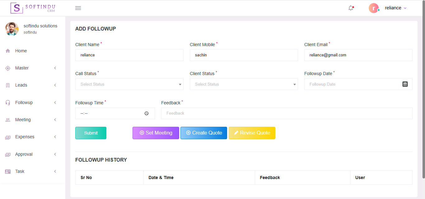 CRM Software Dashboard for Sales Management